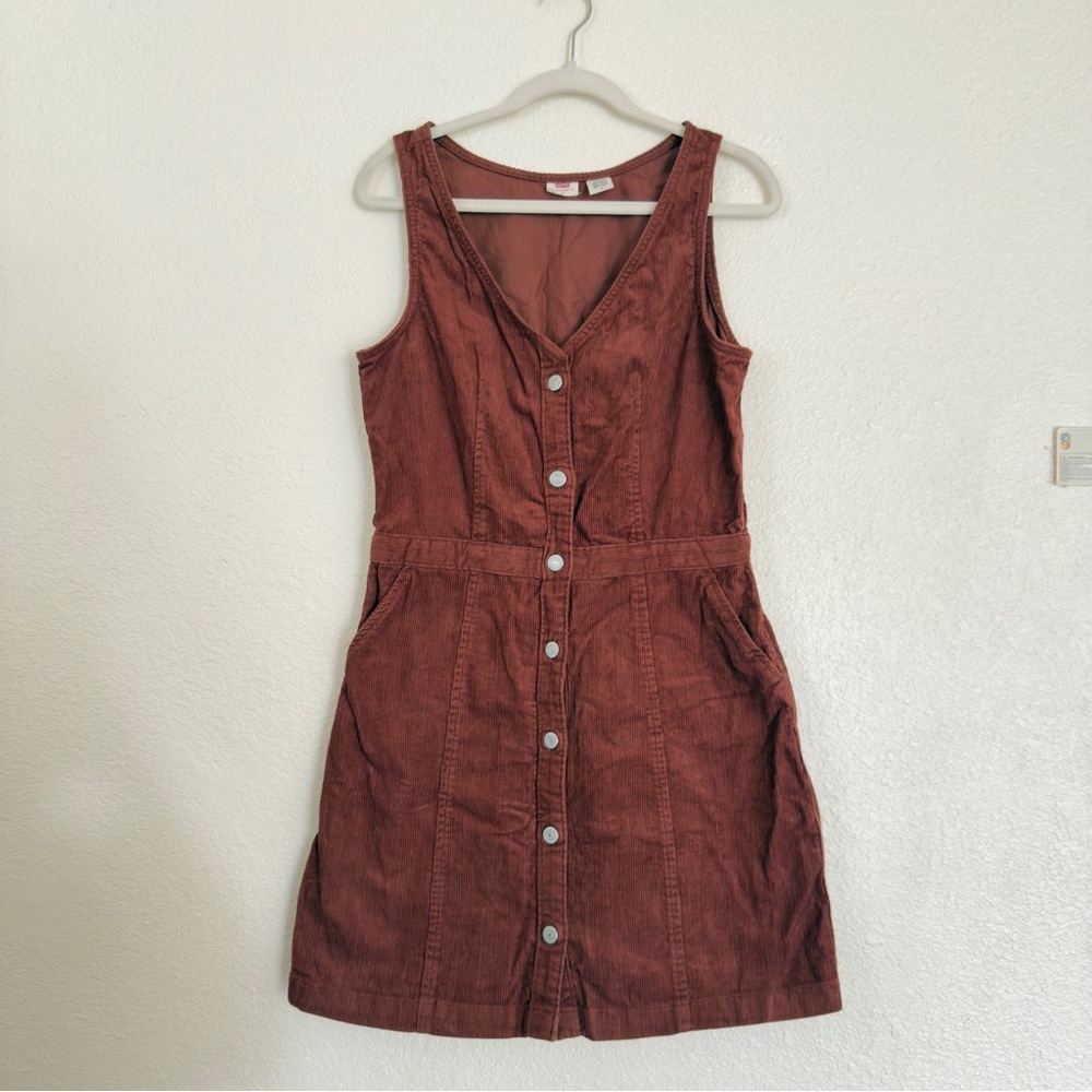 Levis Corduroy Mini Dress Burnt Orange/Brown Button Up Womens size M - Picture 3 of 10